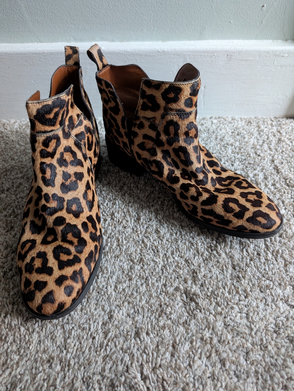 Frank Sarto Leopard Print Leather Ankle Chelsea Boots - Tan/Black Sz 9.5
